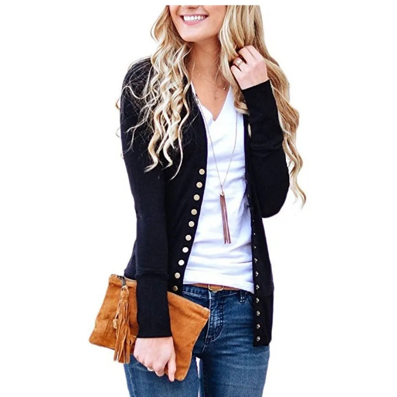 Allukasa Strickjacke V-Ausschnitt - S-2XL Polyester Damen