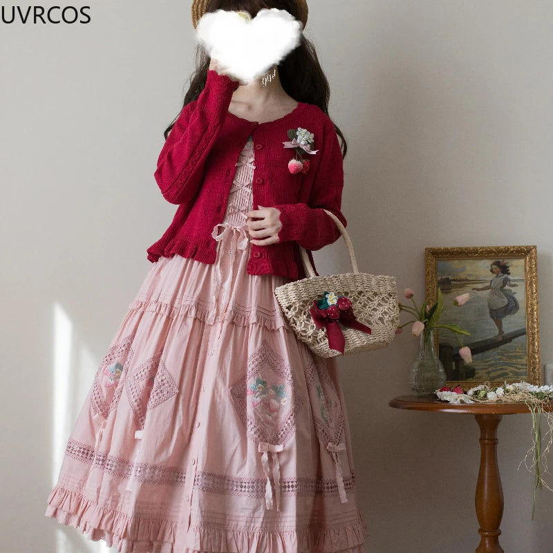 UZSCCN Lolita Cardigan O-Ausschnitt Rüschen - Größe Regular, Strickgewicht Mittel, Regular Fit