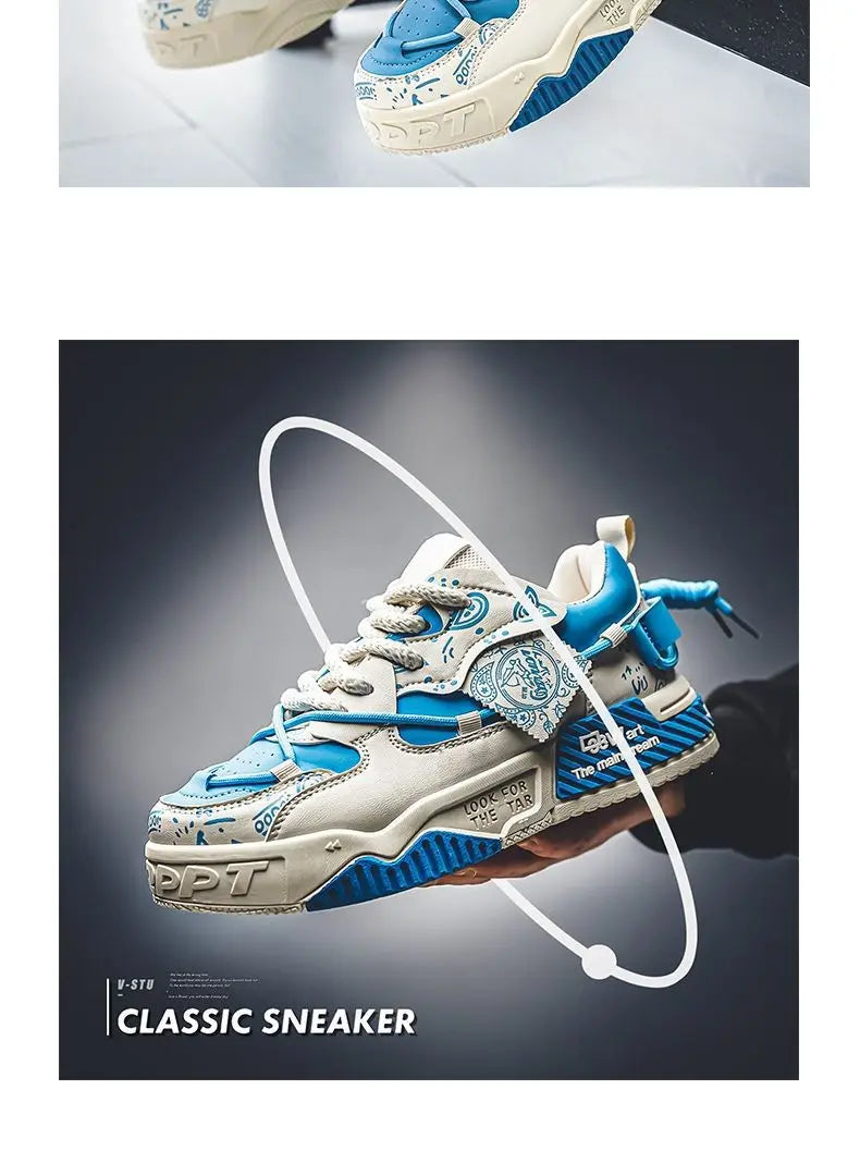 Mens Shoes 2025 Platform Sneakers New Trend Design Graffiti Skateboard Shoes Lace UP Soft Sole Non Slip Outdoor Sports Shoes