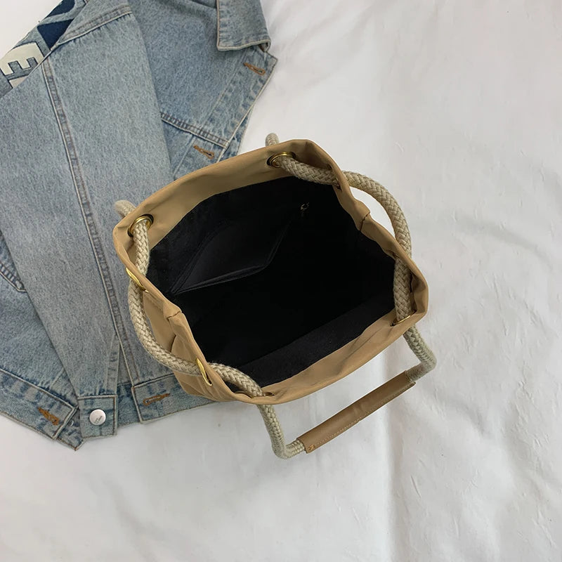 Simple Casual Versatile Women's Solid Color Nylon Cloth Single Shoulder Crossbody Bag Fashion Commuting Storage Bucket Bags