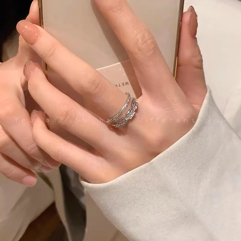 CHUHAN Geometrisch Zirkonia Ring - 925 2,5g Verstellbar