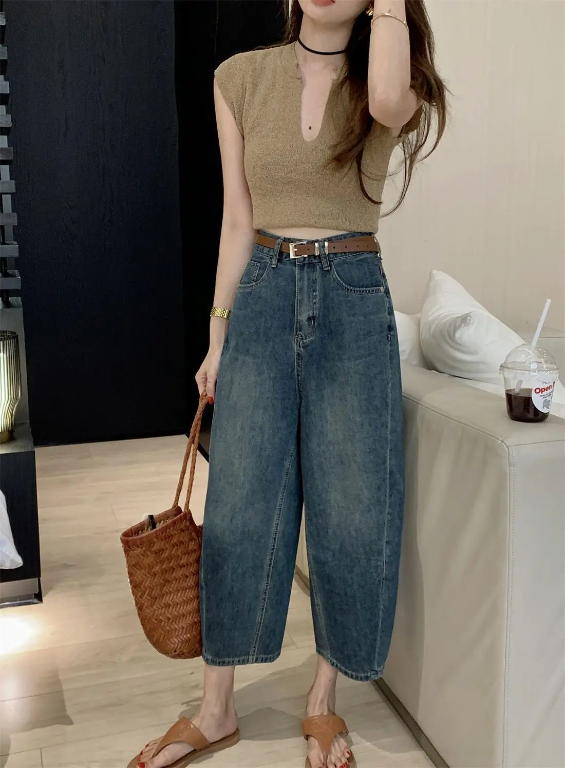 Jeans Women Solid Vintage All-match Spring Ladies Creativity Cool Simple Korean Style Daily Gentle Tender Graceful Age-reducing