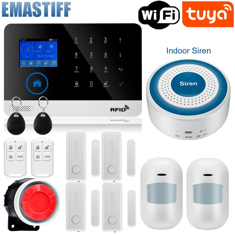 Alarmanlage 2025: Wireless Tuya APP SIM GSM Home RFID Burglar Security - LCD Touch Keyboard WIFI GSM Alarm System Sensor Kit Russian Spanish Voice Collection