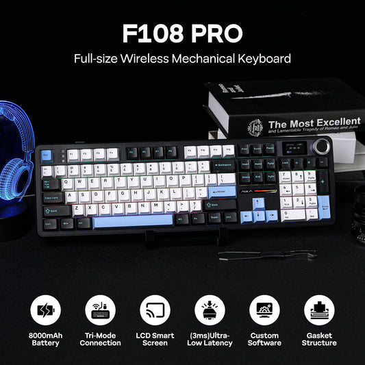 Gaming-Tastatur 2025: EPOMAKER X AULA F108 PRO Full Size 100% ANSI Layout - Hot Swap Wired/2.4GHz/Bluetooth Wireless Mechanical Keyboard RGB Backlight Collection