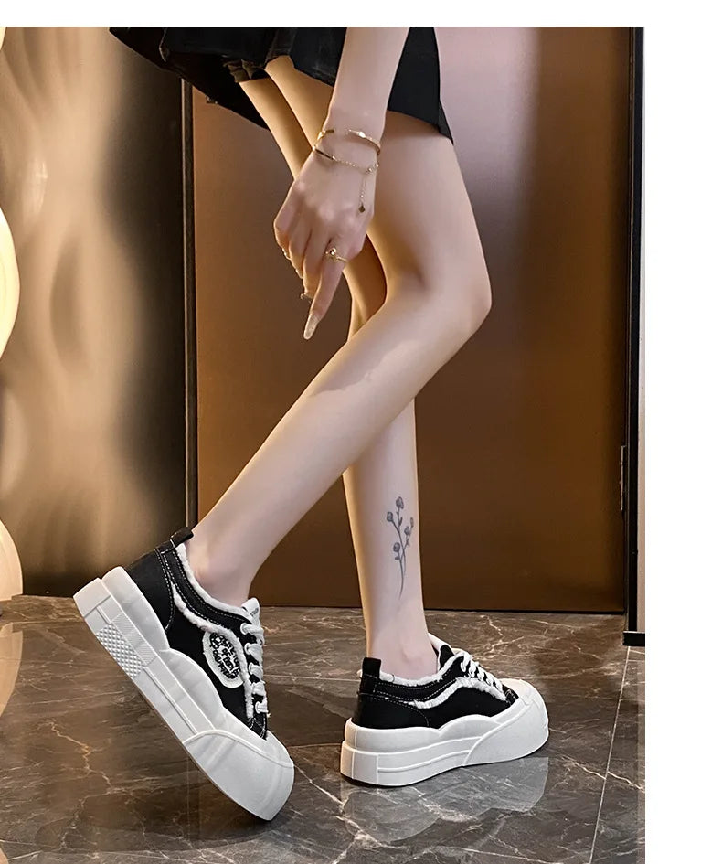 Womens Platform Sneakers White Tennis Shoes Woman Casual Low Top Fashion Chunky Canvas Sneakers 2025 New Spring Summer Trainers