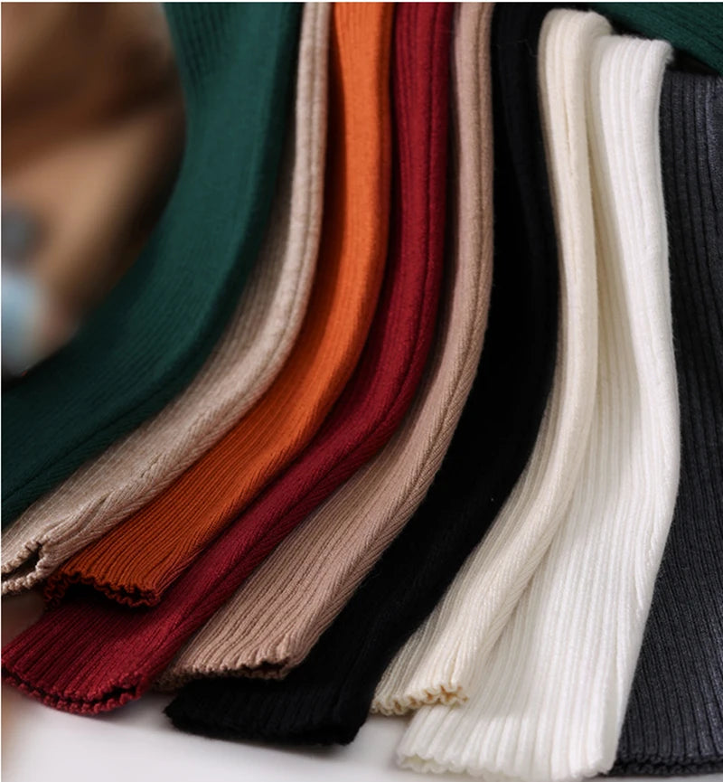 Pulover Livia cu guler înalt slim, cu nervuri - S-XL, mânecă lungă