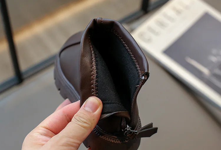 Herbst Winter Neue 2025 Kinder Fashion Stiefel - Mädchen Wasserdicht Rutschfest Reißverschluss - Weiche Sohle Leder Stiefel Kinder Casual Schuhe