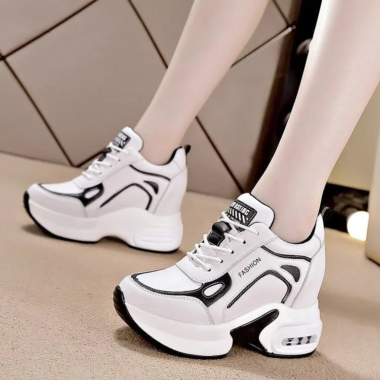 Women's Shoes 2023 New Autumn Wedge Platform Lace Up Casual Sneakers Fashion High Heels Breathable Comfortable Sport Shoes