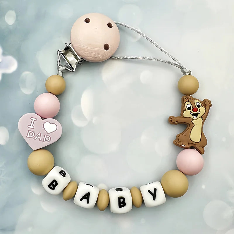 Personalisierte Schnullerkette mit Namen - Englische Buchstaben Baby Silikon Clips - Ketten Halter Beißring Anhänger Baby Geschenke