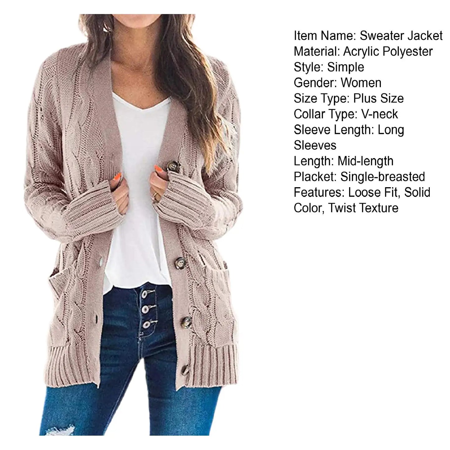 Cardigan tricotat SANWOOD cu nasturi în față - mărimea M/L 120–220 g/m²