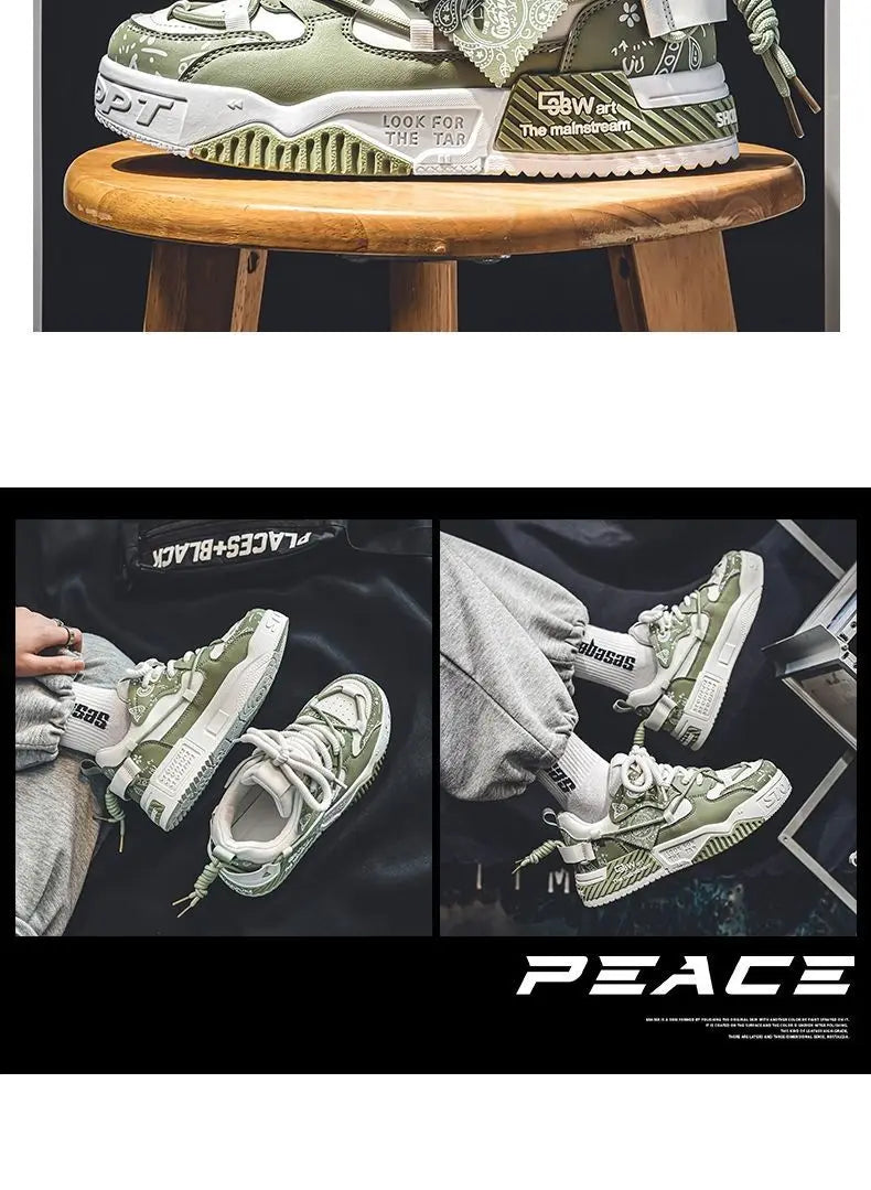 Mens Shoes 2025 Platform Sneakers New Trend Design Graffiti Skateboard Shoes Lace UP Soft Sole Non Slip Outdoor Sports Shoes