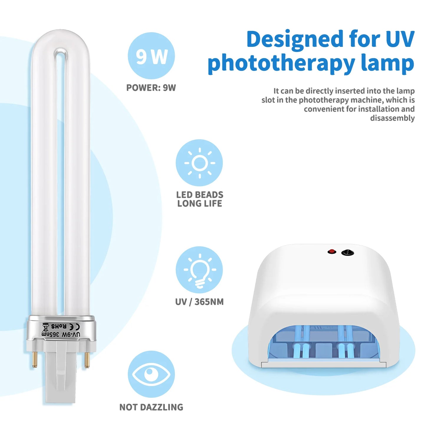 NailPro U Lampe UV 9W 365nm - 4er Pack Uförmig Für Maniküre