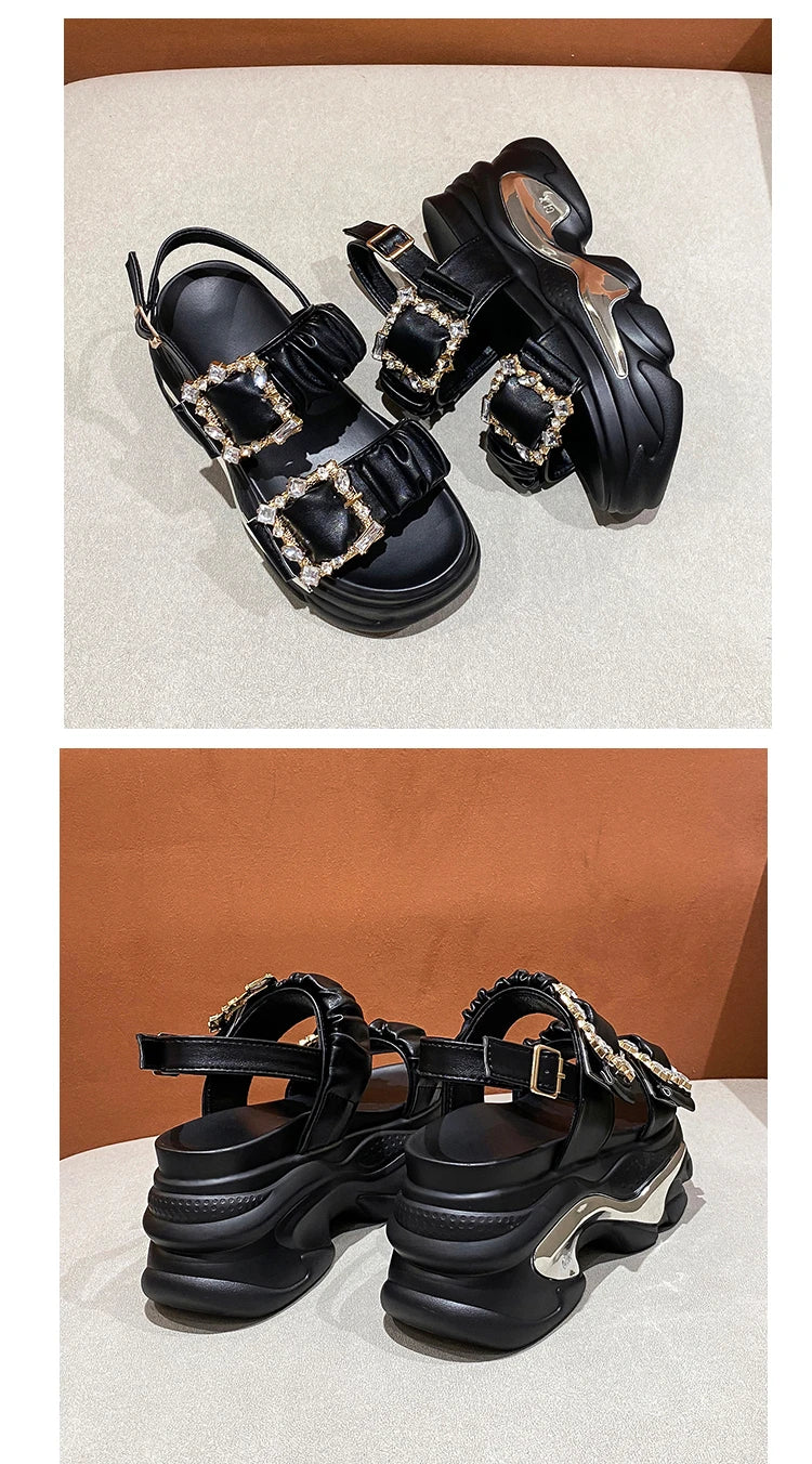 Women's Bling Strap Chunky Sandals Summer 2023 Thick Bottom Wedges Beach Slippers Woman Fashion Pink High Platform Sandals Mujer