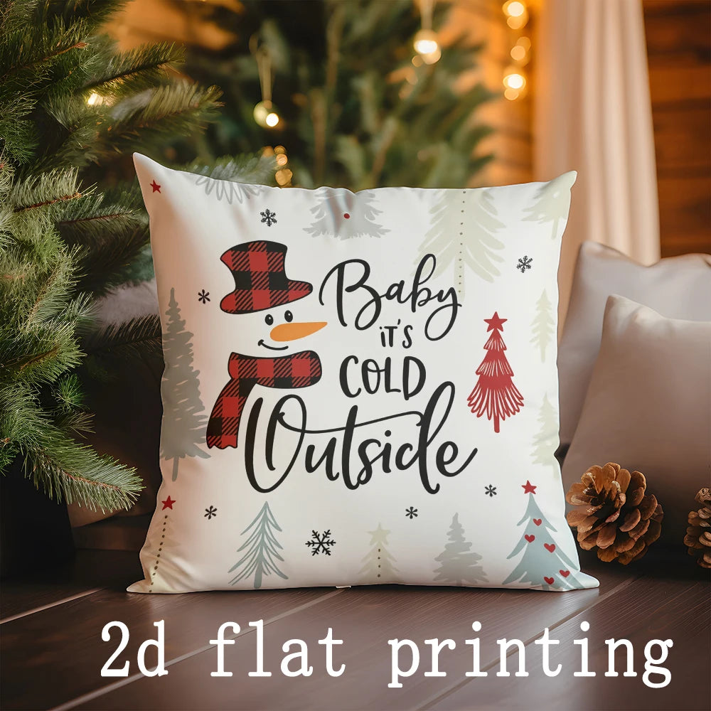 1pcs/4pcs- Christmas Themed Decorative Pillow Covers with Snowman & Deer , Square Pillow Cover Cushion Cover
