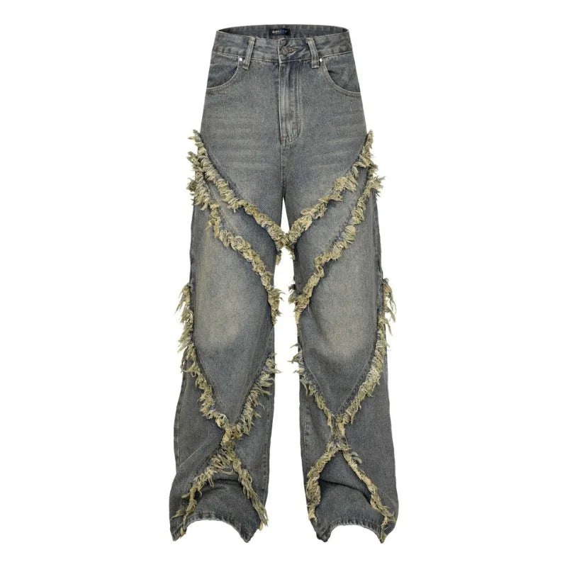 Raw Edges Black Jeans Men Clothing Fashion Street Harajuku Hip Hop Vintage Jeans for Men Casual Versatile Pants Baggy Jeans