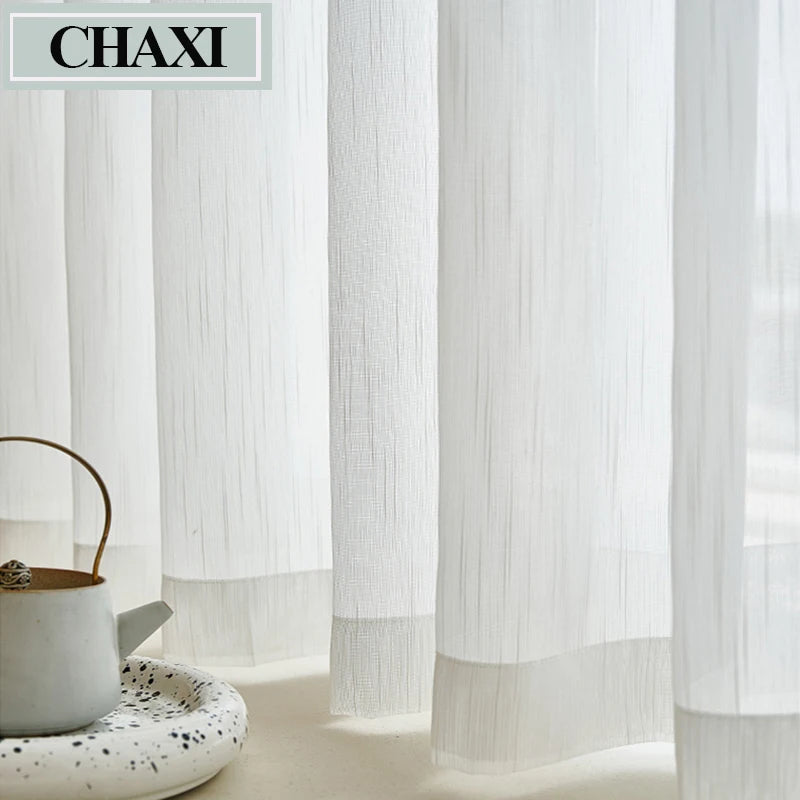 Custom Size Semi Solid White Striped Tulle Window Sheer Curtain Tulles for Living Room Bedroom Voile Kitchen Drape Blinds Drapes