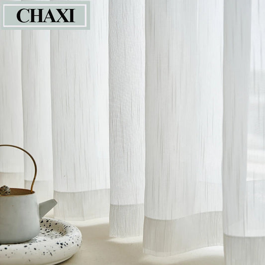Custom Size Semi Solid White Striped Tulle Window Sheer Curtain Tulles for Living Room Bedroom Voile Kitchen Drape Blinds Drapes