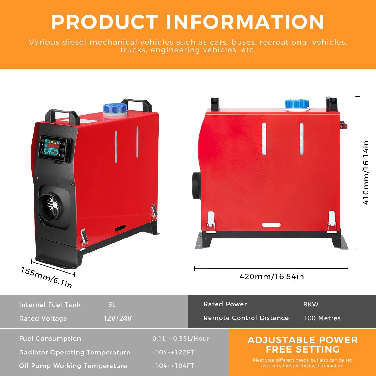 Diesel-Heizung 2025: Sunster 8KW 12V&24V Portable All In One - LCD Monitor Car Parking Air Heater fĂźr Campervan Tent Trucks Collection