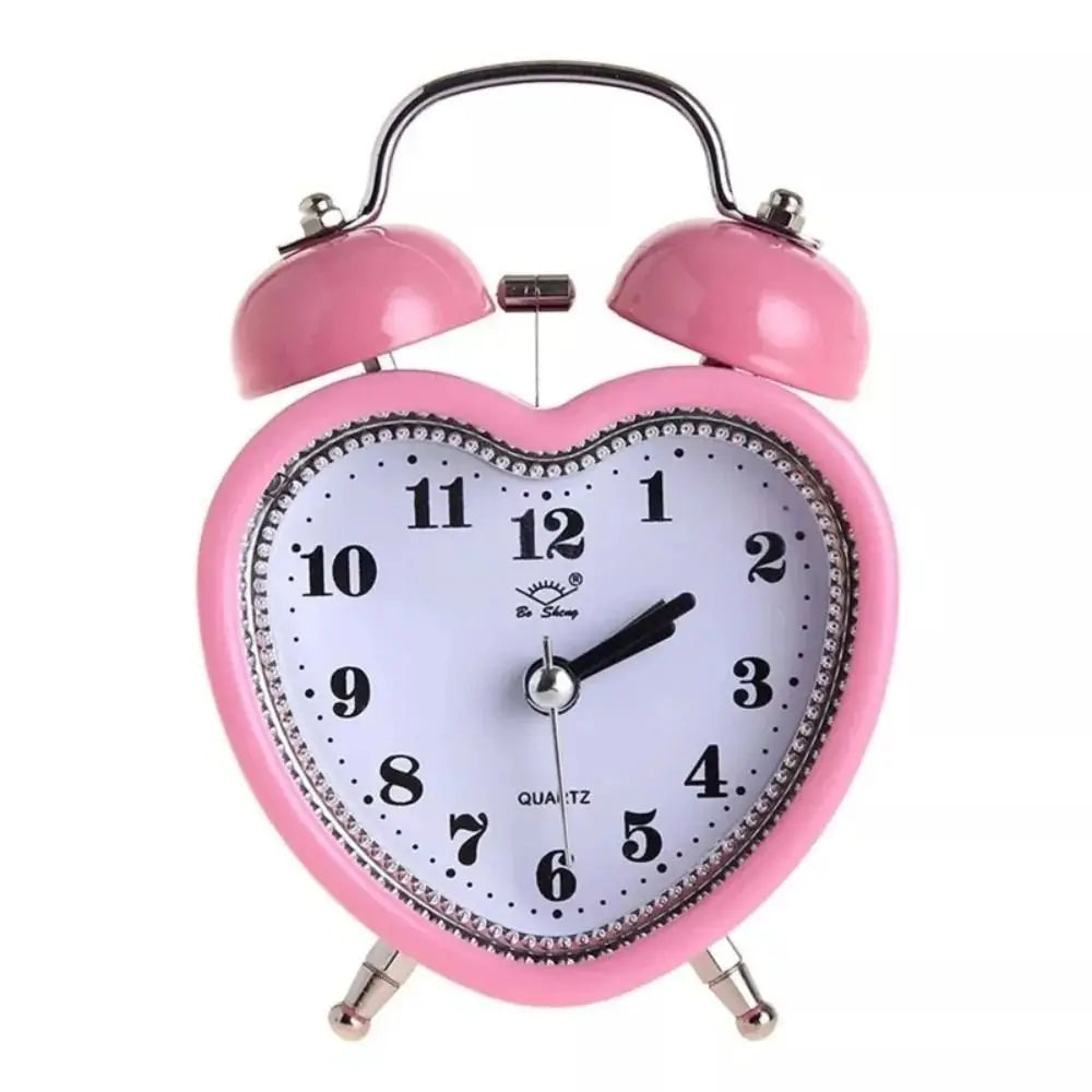 New Heart Shape Alarm Clock Night Light Creative Snooze Wake Up Clocks Metal Girls No Ticking Time Clocks