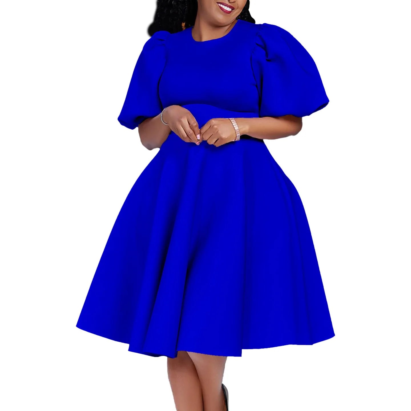 Elegante Kleider Für Frauen 2024 O-Ausschnitt Kurze Ärmel Hohe Taille Plissiert Midi Luxus Weiblich Geburtstag Party Dinner Vestidos