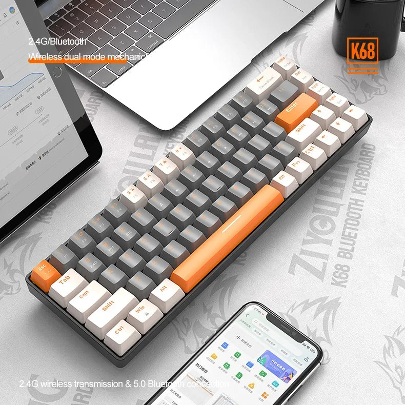 Gaming-Tastatur 2025: K68 Wireless Mechanical Hot-Swap - Red Switch Bluetooth Type-C Collection