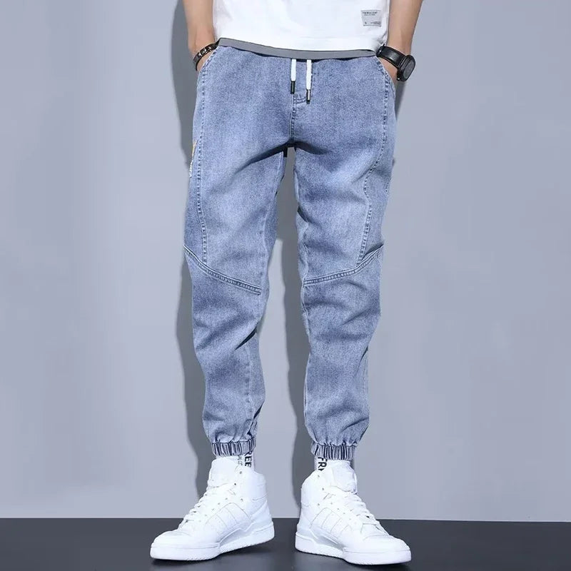 Western Style Men Streetwear Denim Jogger Pants New Spring Autumn Black Blue Cargo Jeans Men Baggy Harem Jean Trousers Plus Size