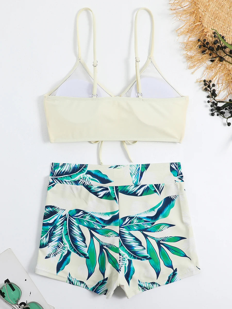 Costume de baie pentru femei 2025 - Pantaloni scurți cu talie înaltă și șnur în față