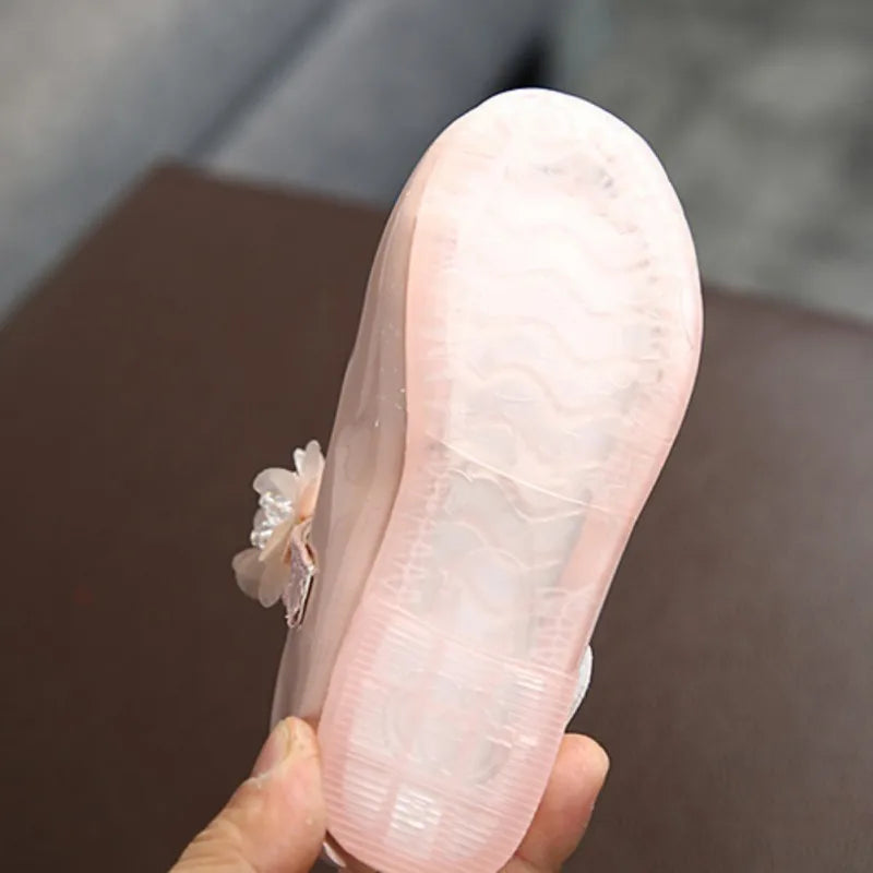 Kinder Leder Schuhe 2025 - Mädchen Pink Mesh Blume Perle - Prinzessin Party Schuhe Gummi Sohle Kleid Tanz Flach
