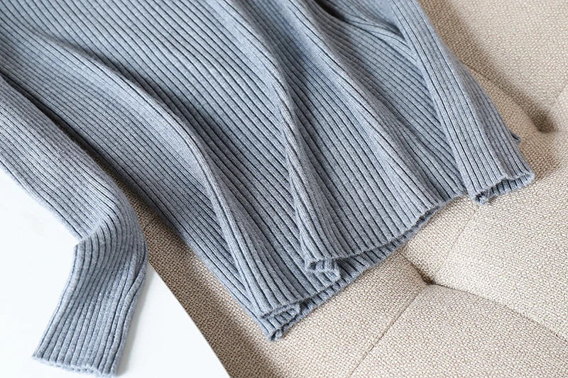 Pulover Livia cu guler înalt slim, cu nervuri - S-XL, mânecă lungă