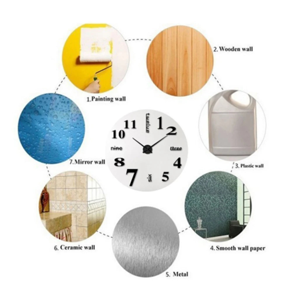 Wall Clock Watch Clocks 3D DIY Mirror Stickers Living Room Europe Style Wall Home Decoration Hanging Watch Drop Shipping