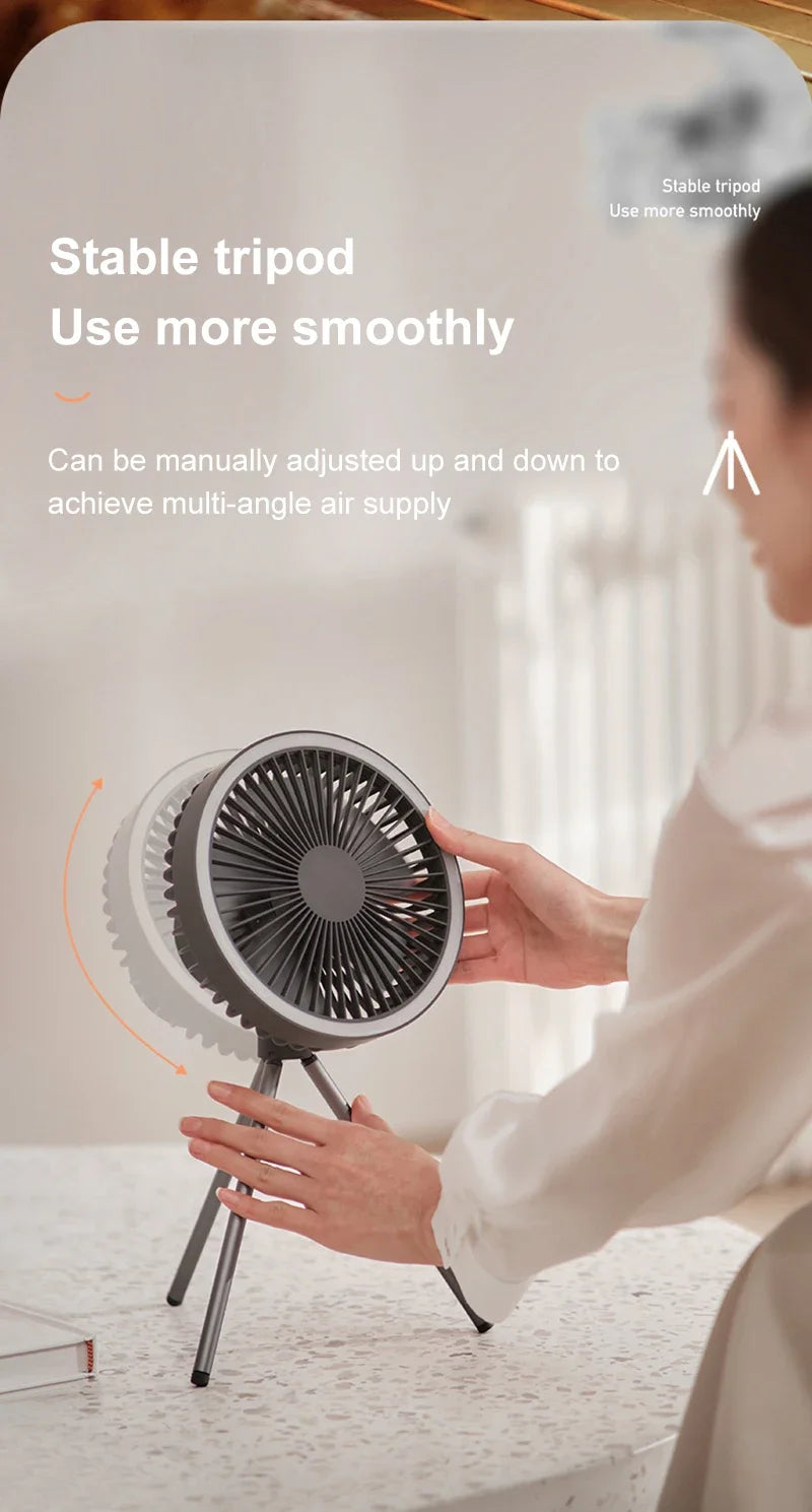 10000mAh Portable Fan Home Outdoor Camping Fan LED Lighting Tripod Stand Desktop with Power Bank Wireless Ceiling Electric Fan