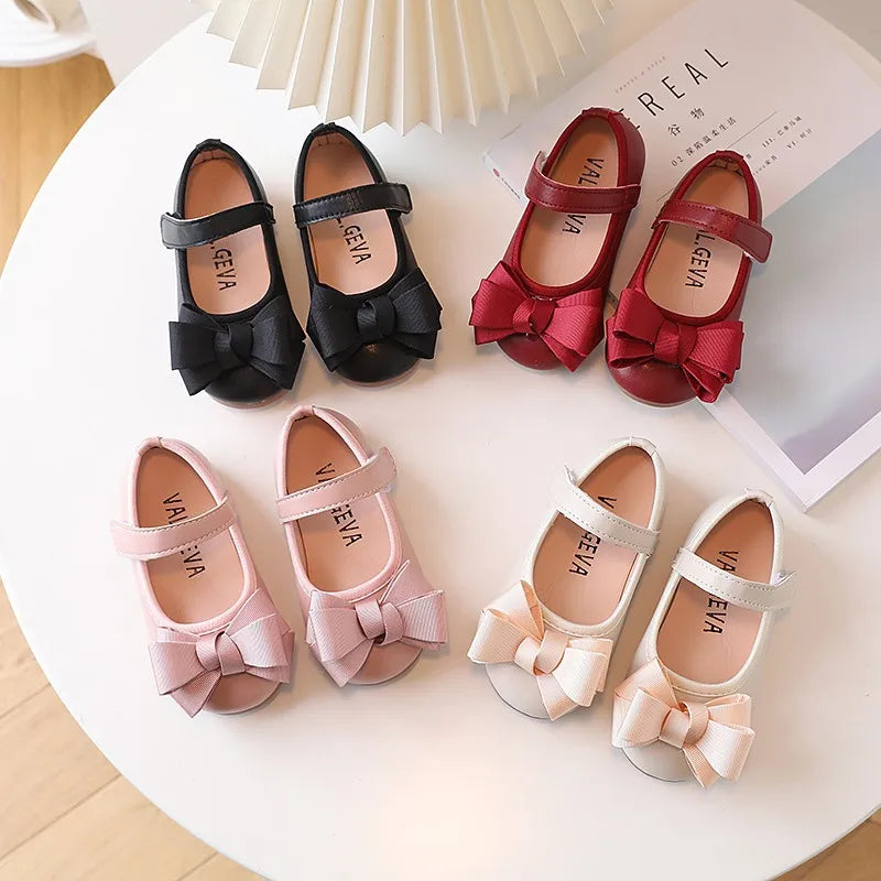 Mädchen Leder Schuhe 2025 - Süße Prinzessin Schleife Einzelschuhe - Frühling Herbst Casual Flats Weiche Sohle