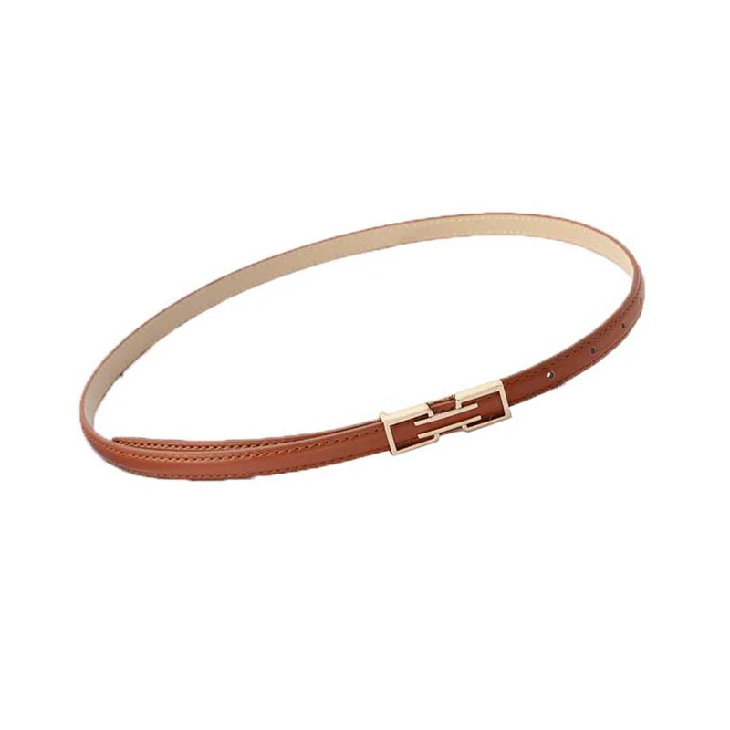 Leather Thin Belt For Women Personalized New Fashion Metal Buckle Waist Strap Female Jeans Dress Trouser Decorative Waistband