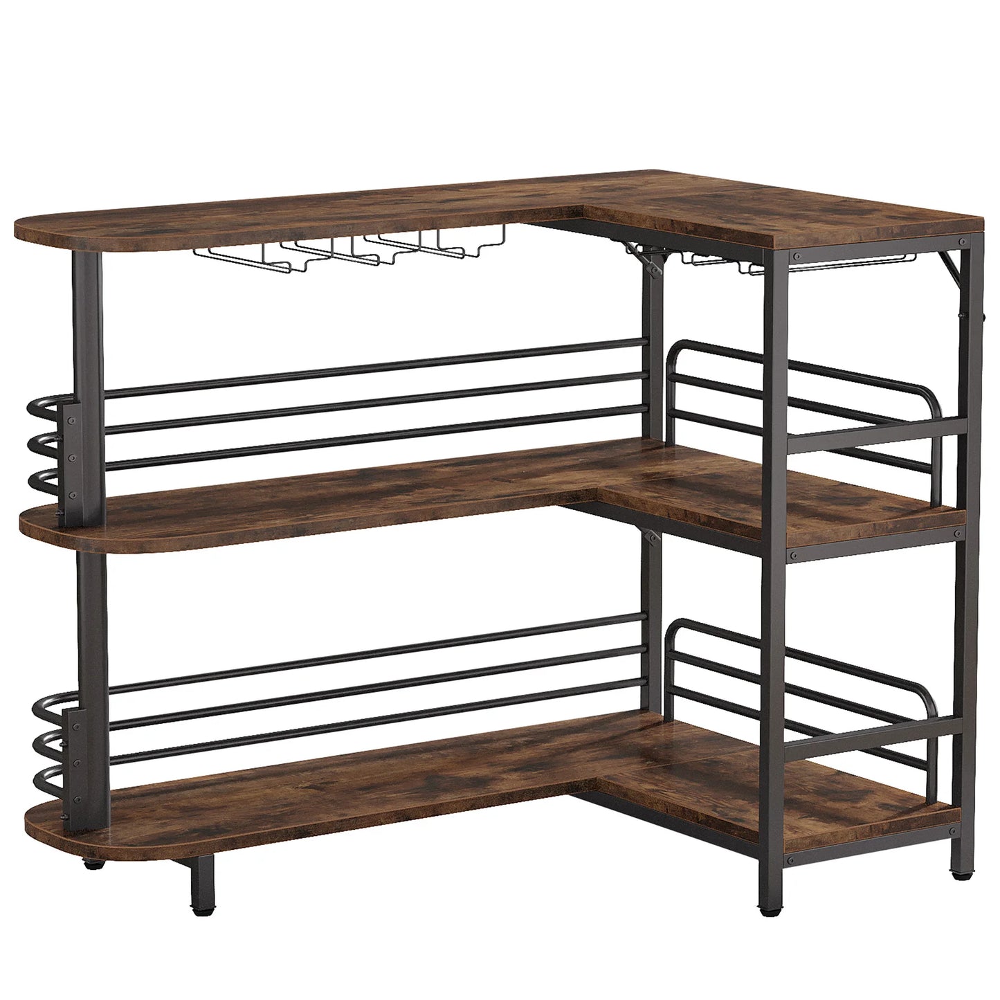 Hausbar 2025: Tribesigns L-Shaped Home Bar Unit - 3 Tier Liquor Bar Table Storage Shelves Wine Glasses Holder Collection