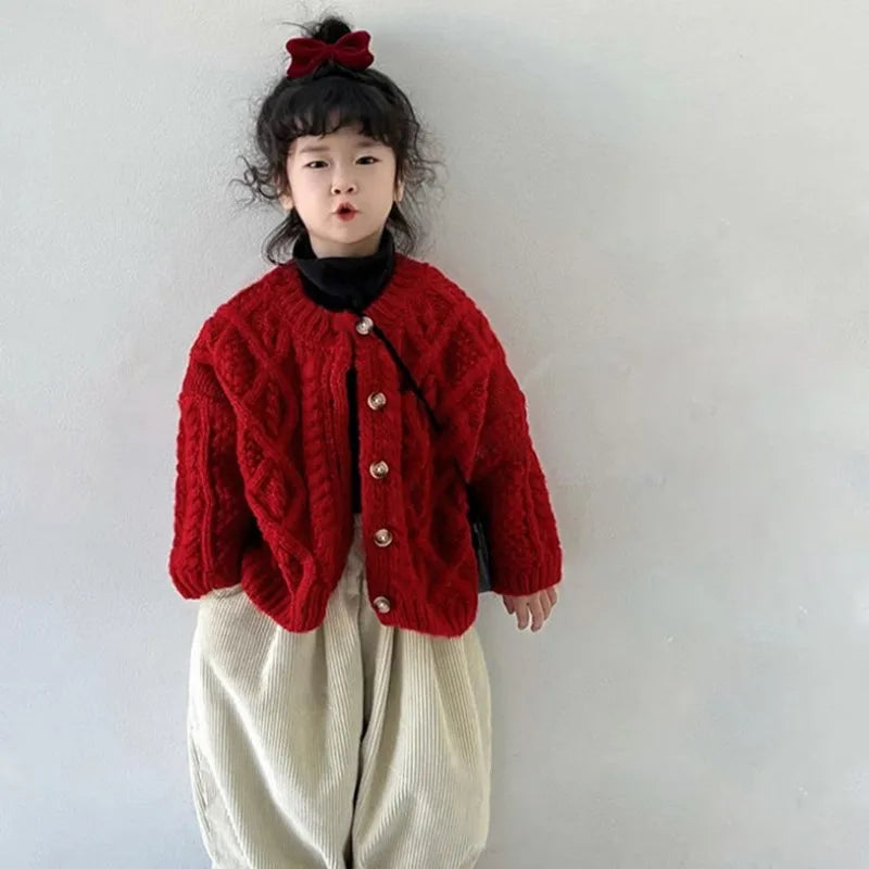 BabyStyle Strickjacke Mädchen Rundhals - Rot Gr.3-6 Unisex