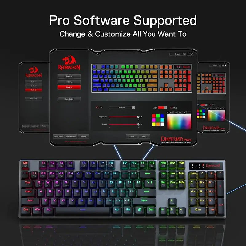 Gaming-Tastatur 2025: Redragon K556 PRO Wireless RGB BT/2.4GHz Mechanisch Hot-Swap Red Switch Collection