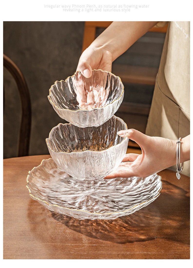 Luxus Glas Geschirr Set Haushalt Küche Zubehör Teller Und Schüssel Modern Hohe Beauty Dessert Schüssel Dim Sum Snack Teller