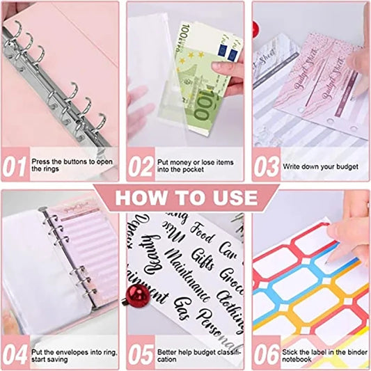 PU Leder Notizbuch A6 2025 - DIY Planner Organizer 8 Taschen Budget Sheets Schule