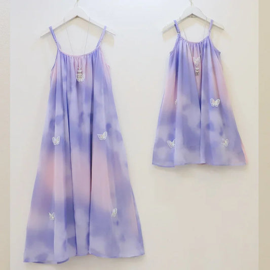 Fashion New Family Matching Outfits Dresses Mother Daughter Clothes Staining Suspender Dress Mom Kids Parent-child Dress Outfits