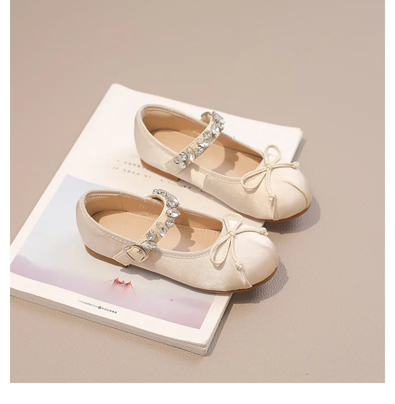 Kinder Prinzessin Schuhe 2025 - Modische Wasser Strass Mädchen Kleine Leder Schuhe - Frühling Neu Weiche Sohle Einzelschuhe 4-6J