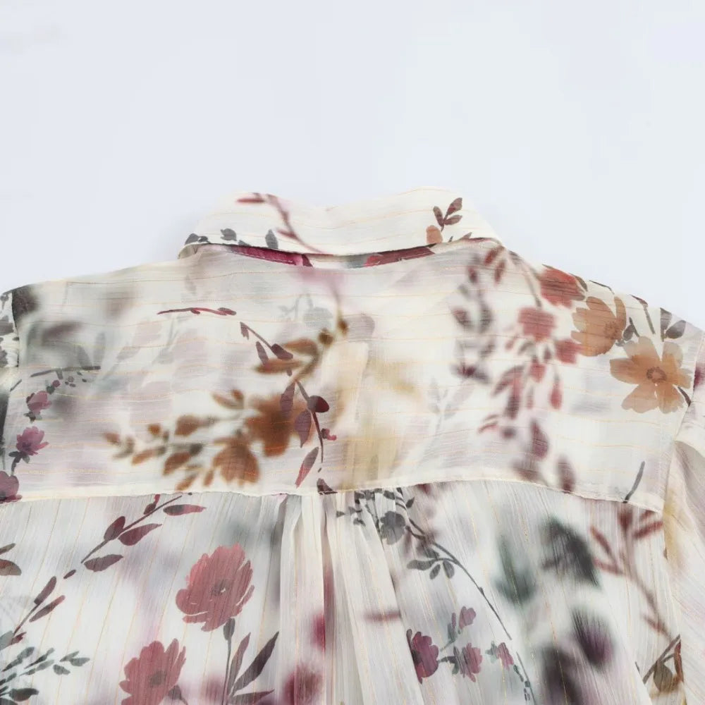 ZBZA Women's Floral Print Loose Shirt Lapel Ruffle Sleeves Single-breasted Casual Retro Blouse Spring Summer New Female Chic Top