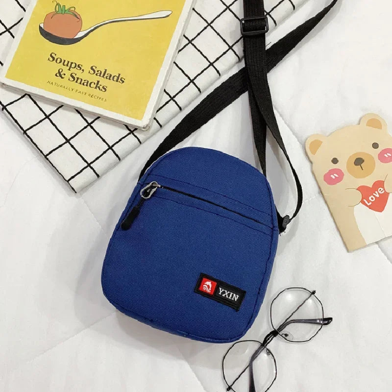 Female Crossbody Bag Ins Fashion Solid Color Zipper Mini Canvas Bag Vertical Square Messenger Waist Bags For Women Сумка Женская