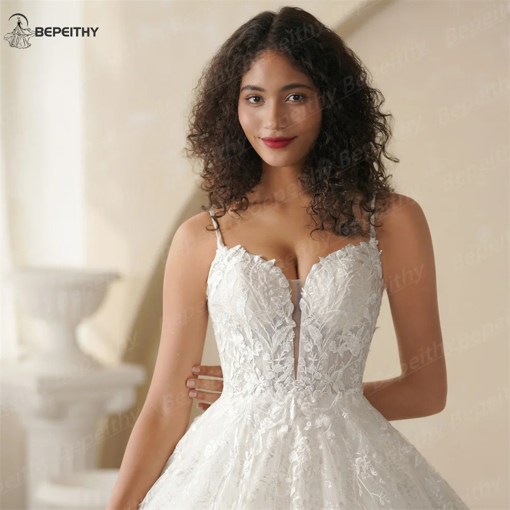 BEPEITHY Customisierte Glitter-Prinzessin-Elefanten-Wedding-Dresses-Für-Frauen-Sleeveless-Shinny-Lace-V-Neck-Bride-Ball-Bridal-Gown-2025