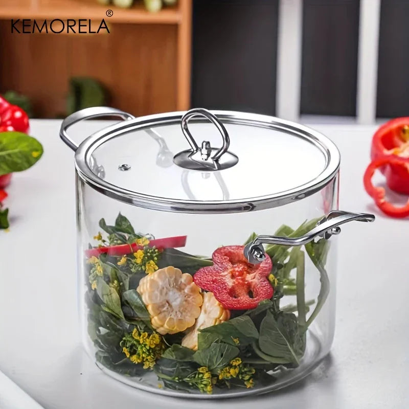 KEMORELA Borosilicate Glass Cooking Pot with Dual Handles 2.5L/3.5L Heat Resistant Simmer Pot with Lid Borosilicate Glassware