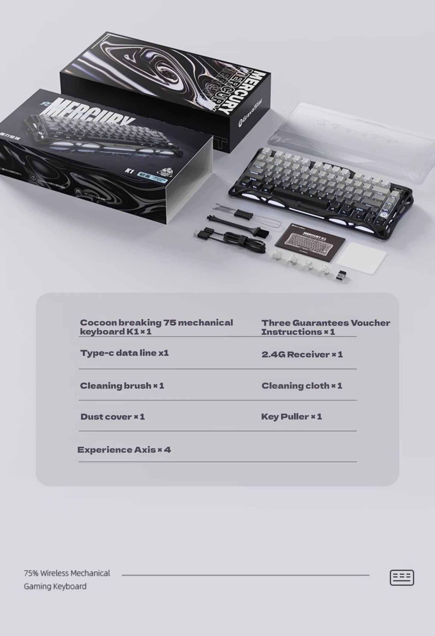 Gravastar 75k1 Mechanische Tastatur - RGB, BT, Alu, 2.4G