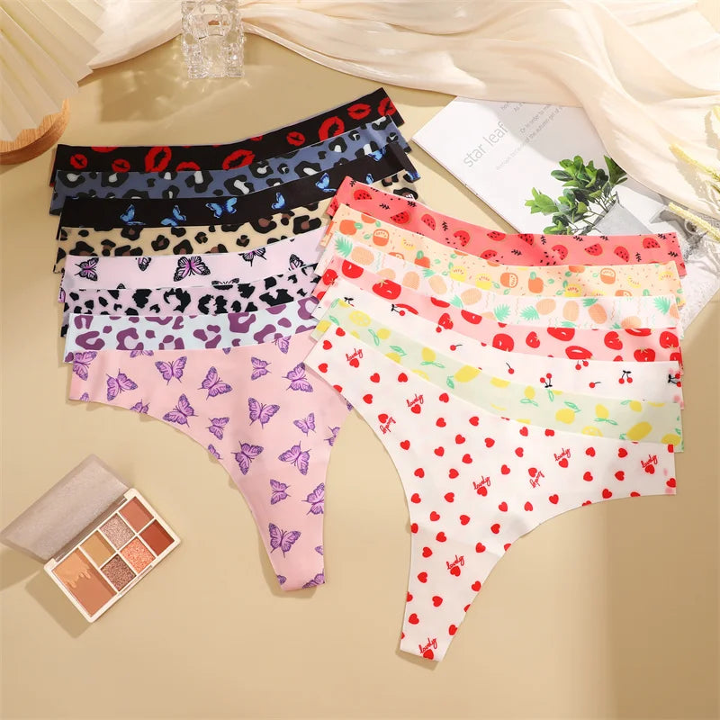 All Of Me Damen-Unterwäsche 2025 - 3er-Set Ice Silk nahtlose Strings Leopard & Schmetterling Print