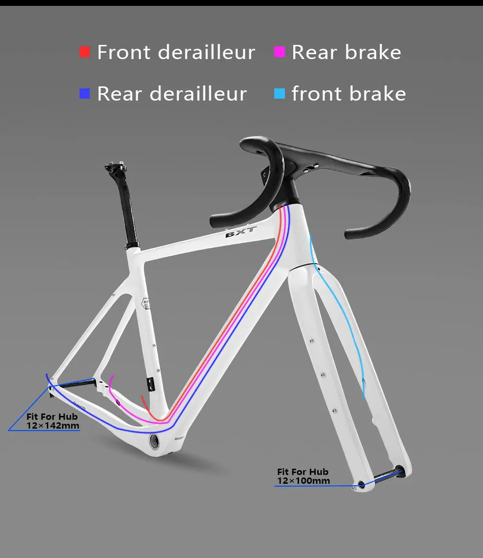 BXT Disc Brake Carbon Gravel Bike Frame 700C/27.5er Max Use 47C/2.1 Tire Carbon Gravel Bicycle Frame Thru Axle Carbon MTB Frame