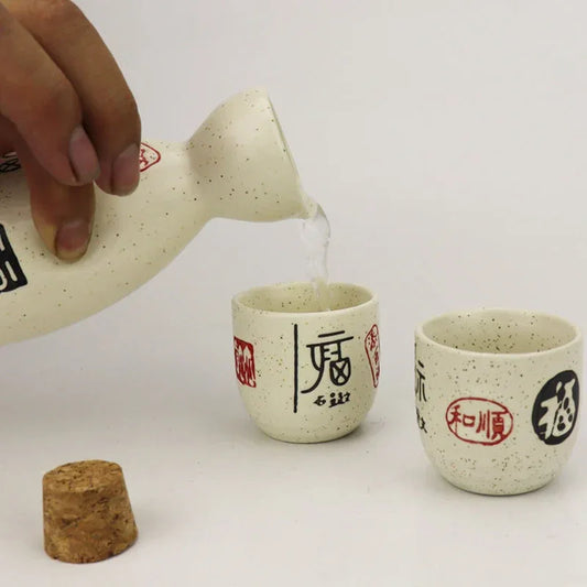 Japanese Style Sake Pot Household Retro Small Wine Cup White Wine Pot Hot Wine Pot Warm Wine Pot Wine Glass Ceramic Sake Set - Golden Bridge Store