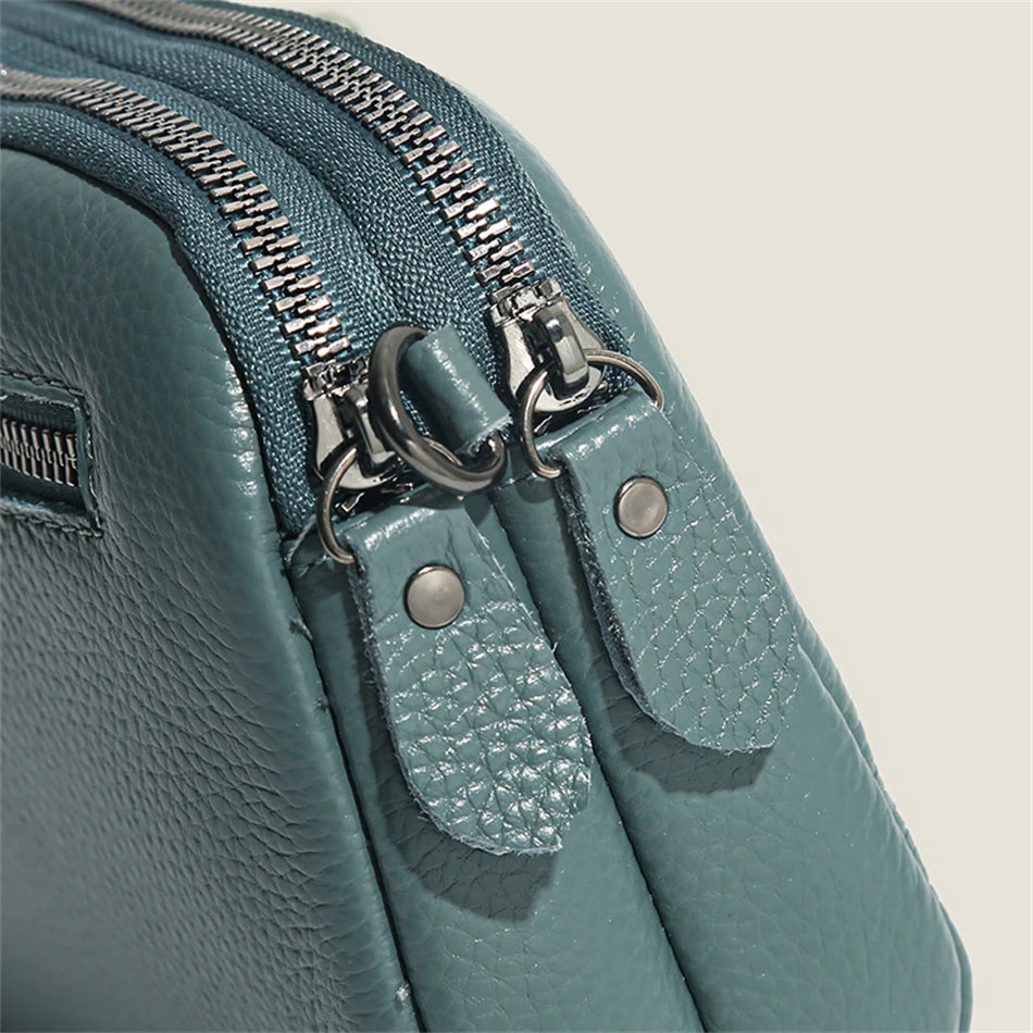 Echtes Leder Tasche 2025 - Luxus Frauen Umhängetasche - Einfarbig Clutch Handy Taschen Schultertasche Messenger Bag