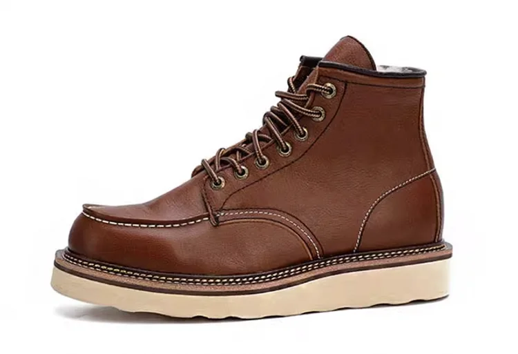 BEKEDEKECN Schneestiefel Warmes Wollfutter - Obermaterial Leder, Innenfutter Wolle, Schnürung Knöchelhoch